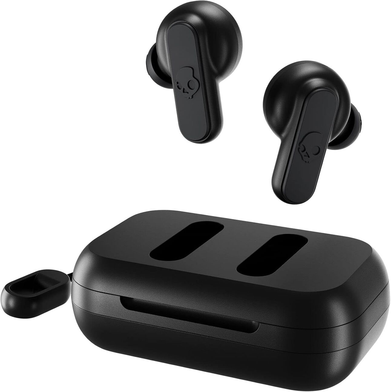 Skullcandy Dime 2 Tiny, vibrant earbuds with a playful case, shown clipped to a backpack—bold sound and ultra-portability in one package.