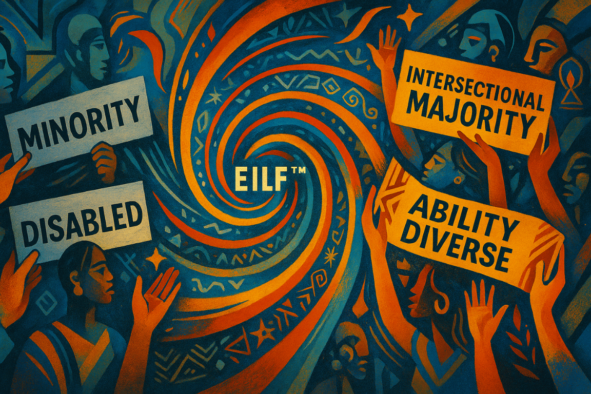 Abstract swirl of words, half dissolving into shadow, half emerging as luminous affirmations in diverse languages.