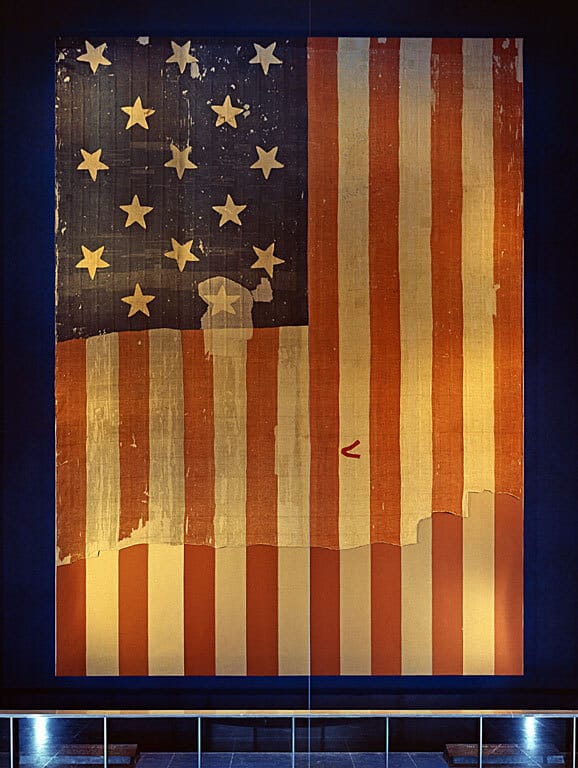 Star-Spangled Banner flag on display at the Smithsonian's National Museum of American History.