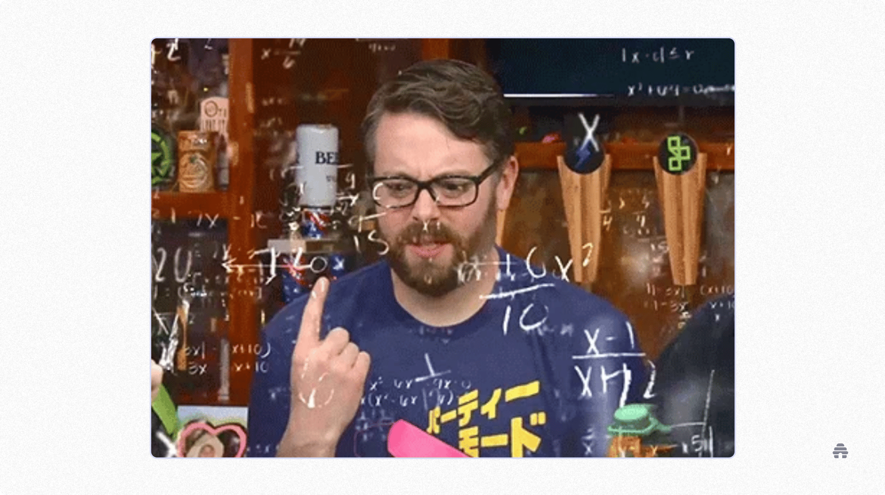 Meme-style illustration of a creator staring thoughtfully while mathematical equations float around them, representing complex calculations or analysis. Used to humorously convey problem-solving, data analysis, or making sense of newsletter metrics and growth decisions.