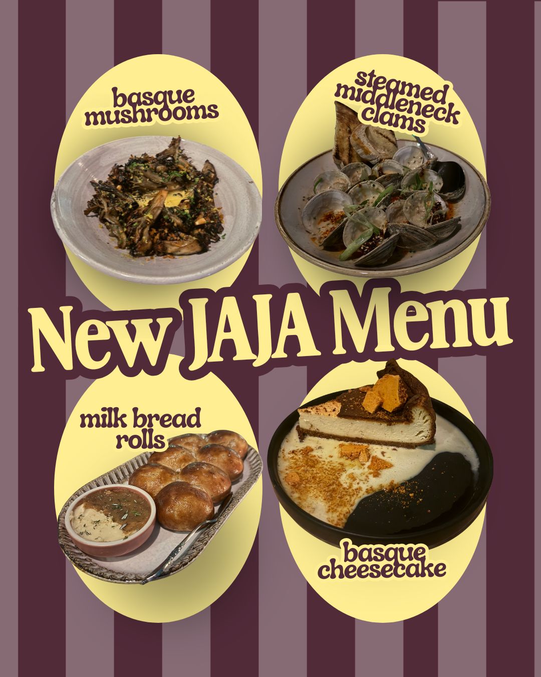 jaja menu graphic with milk bread rolls and clams