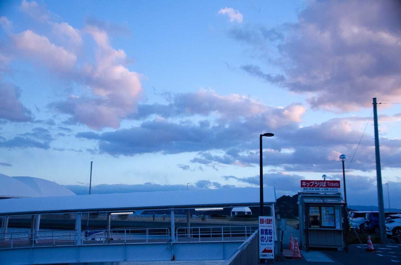 sunset at uno port in japan