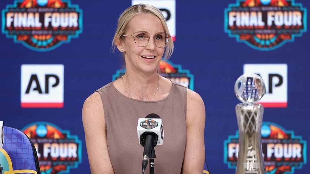 AP Coach of the Year, Shea Ralph of the Vanderbilt Commodores speaks during a press conference ahead of the 2026 NCAA Women's Basketball Tournament Final Four