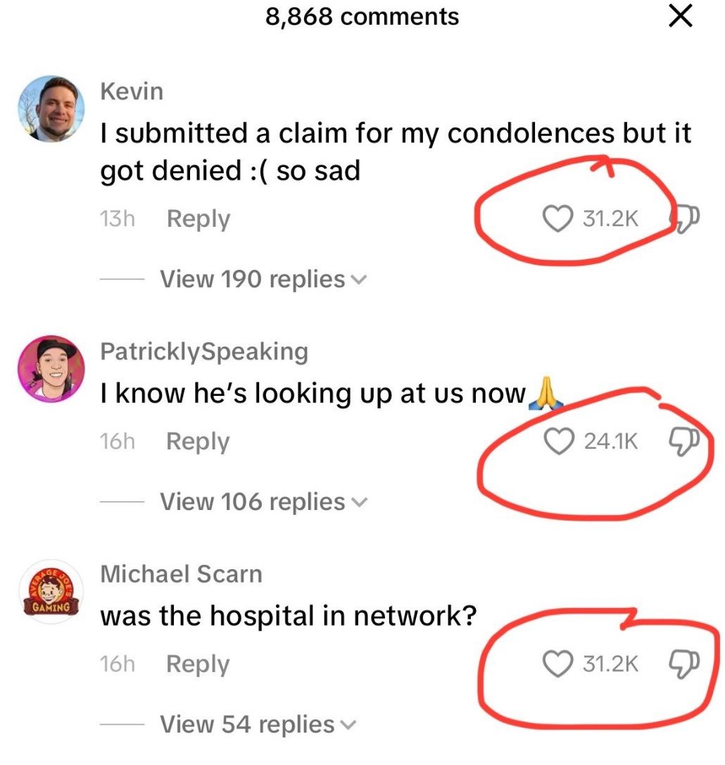Commenters celebrating Thompson's demise