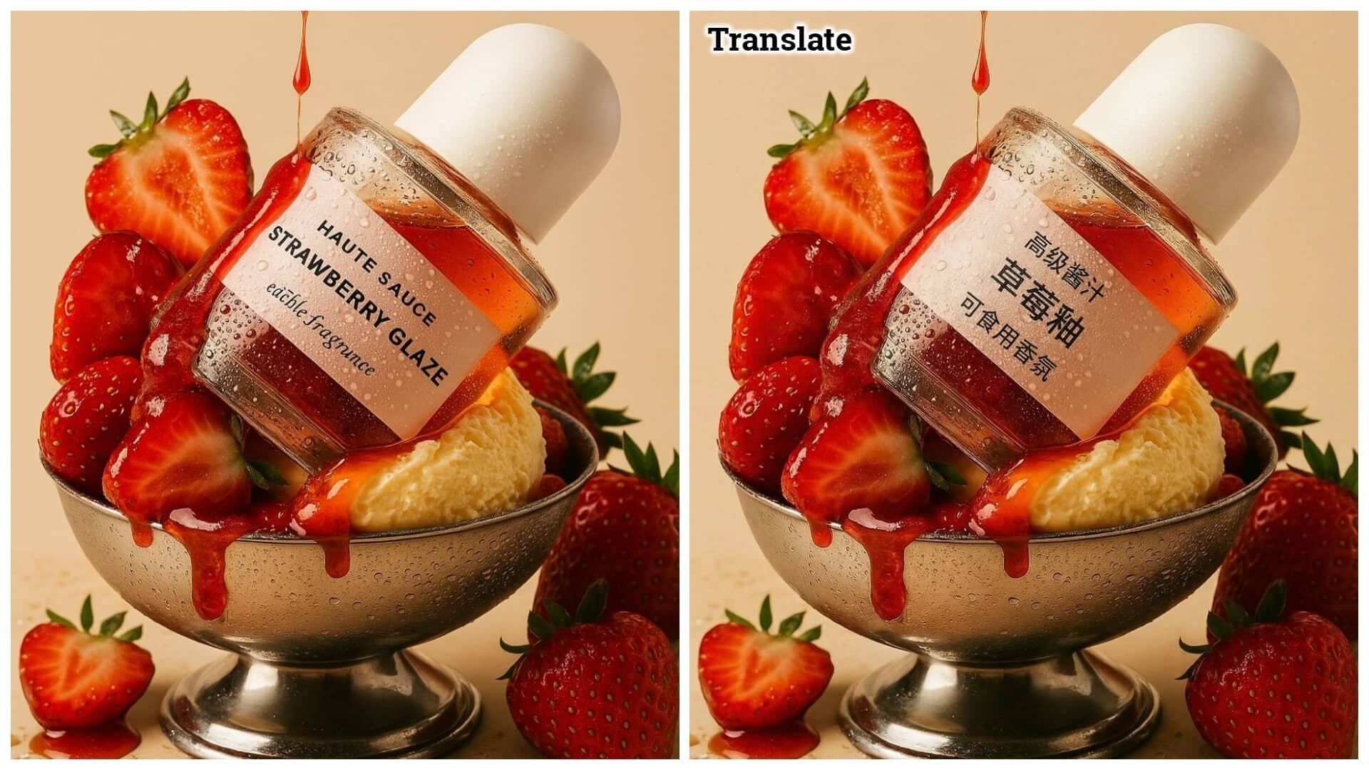 Two product images side-by-side with AI updated text