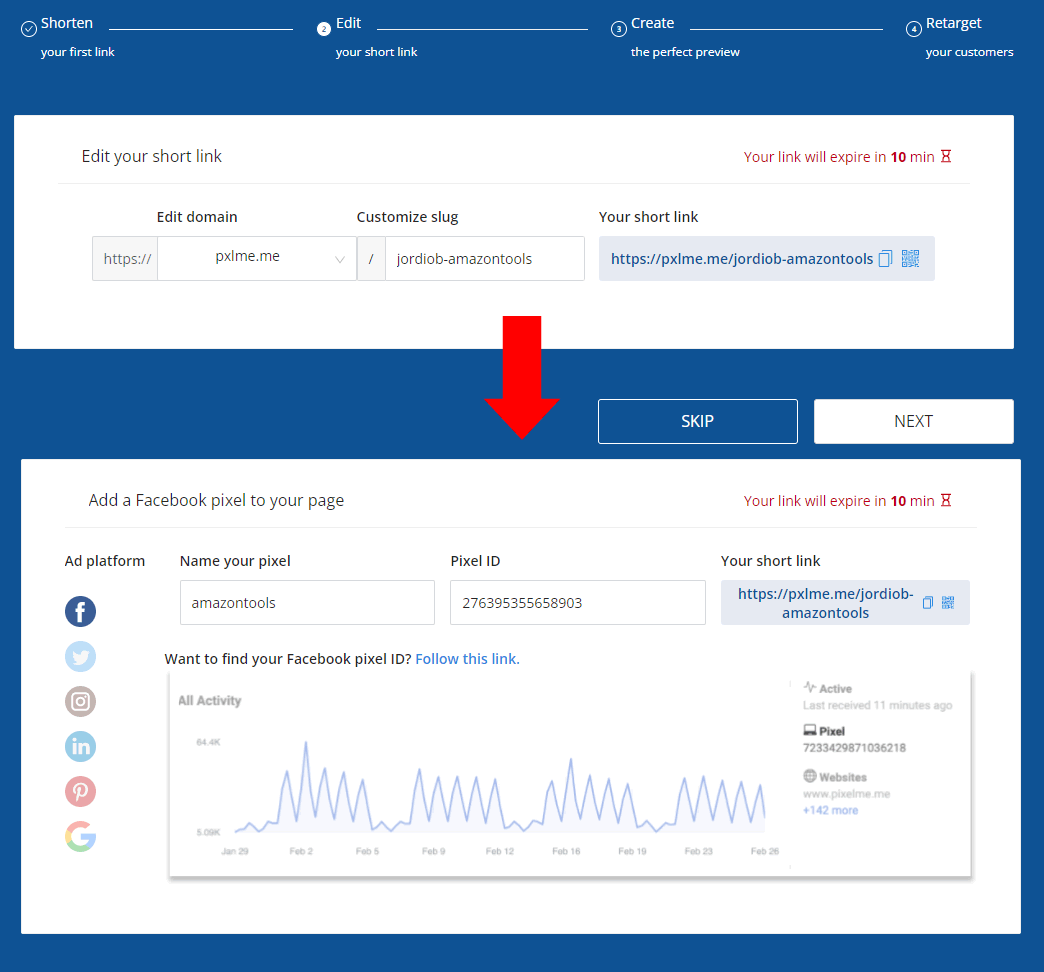 pixelme link shortener process