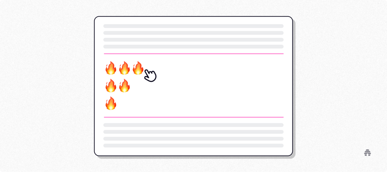 Illustration of an email feedback feature with multiple fire emojis as rating options and a cursor selecting one, representing beehiiv’s interactive engagement tools for newsletter readers.