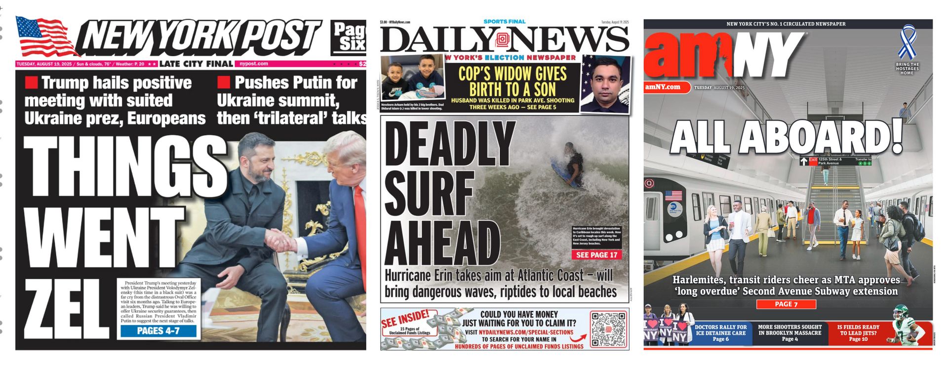 New York Newspaper Front Pages for August 19th, 2025