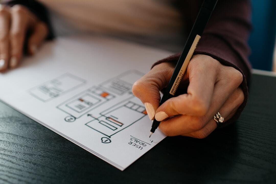UX Work: Woman's hands drawing a wireframe