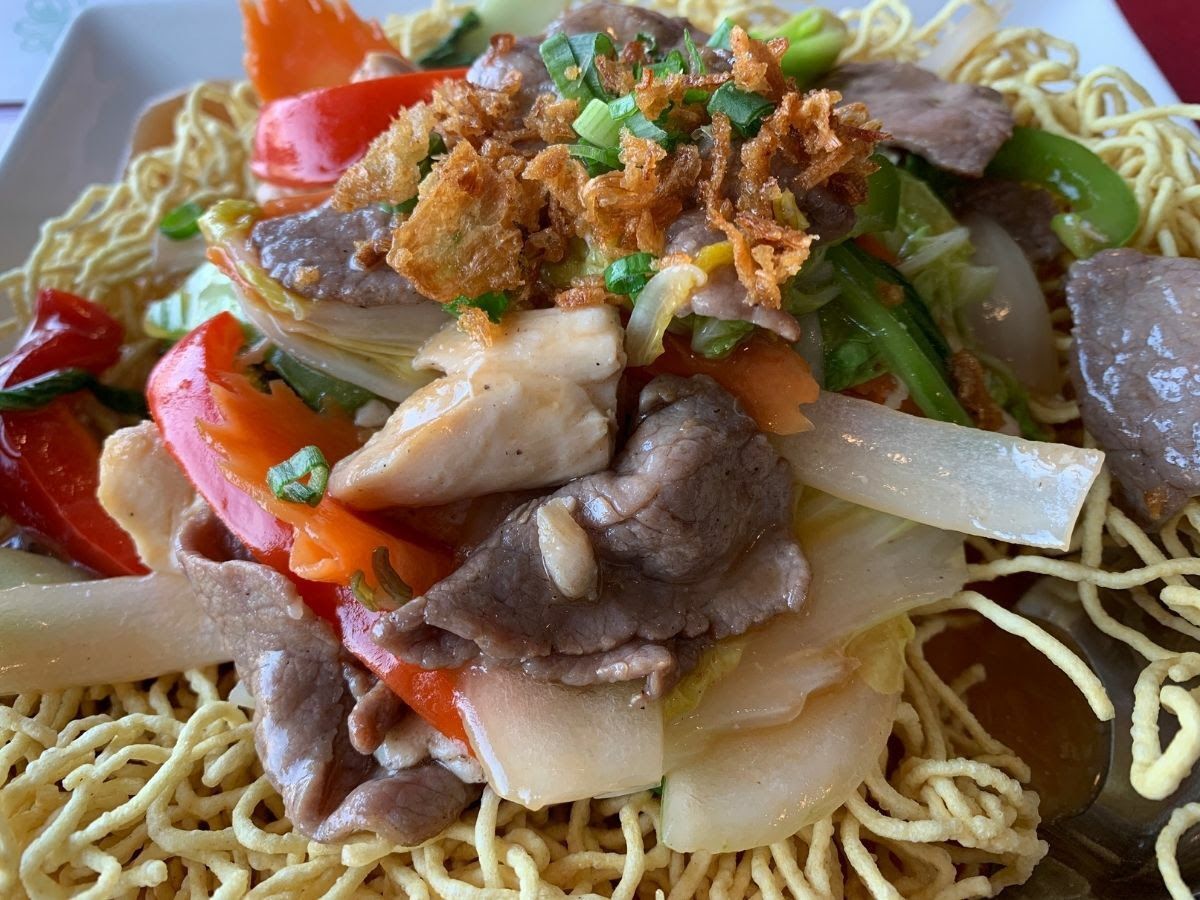Chicken and beef stir fry at Chez Lam