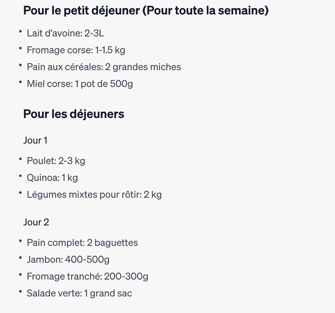 Liste de course Chat GPT