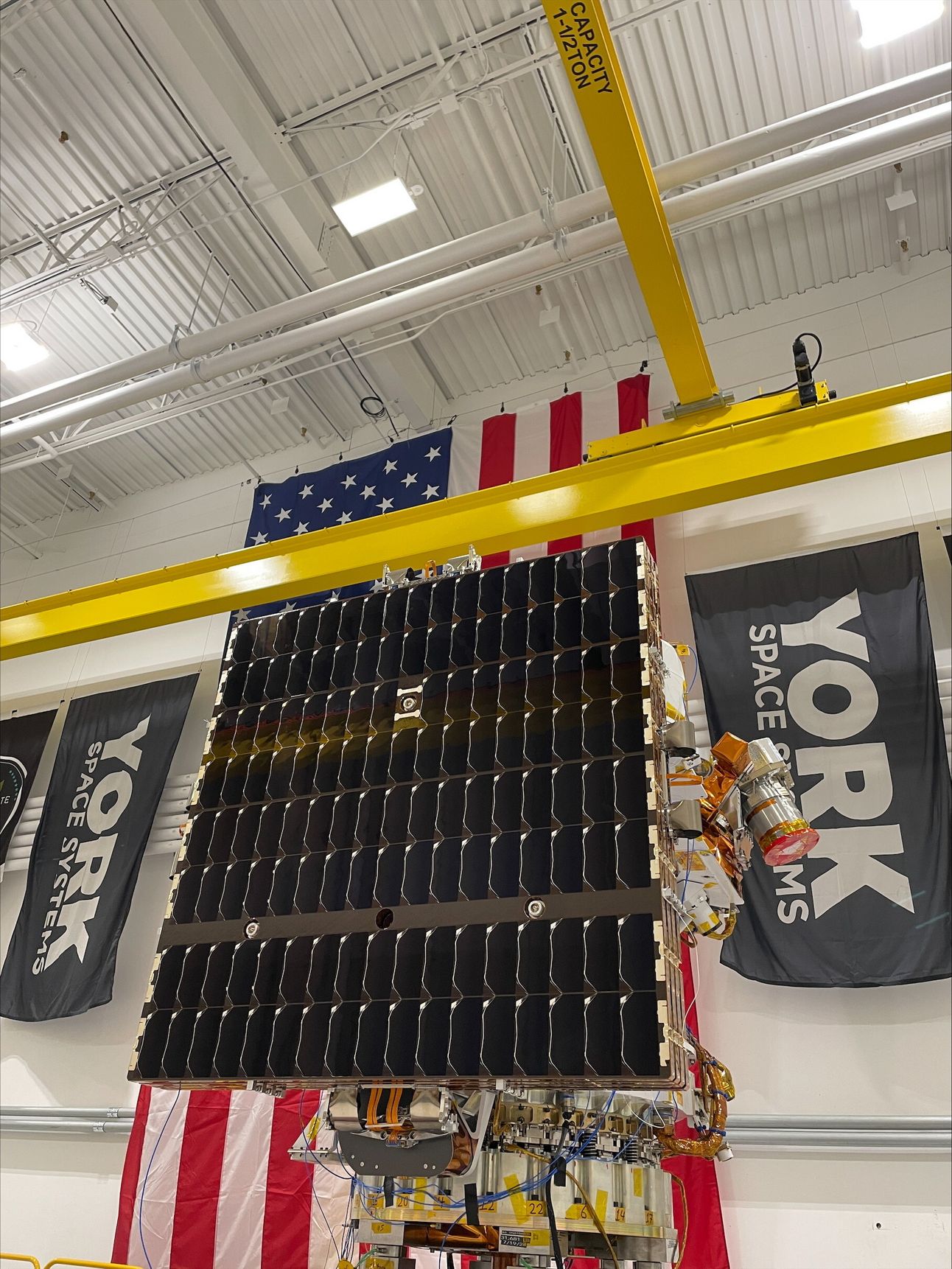 York’s spacecraft undergoing vibration environmental testing at York Facility.