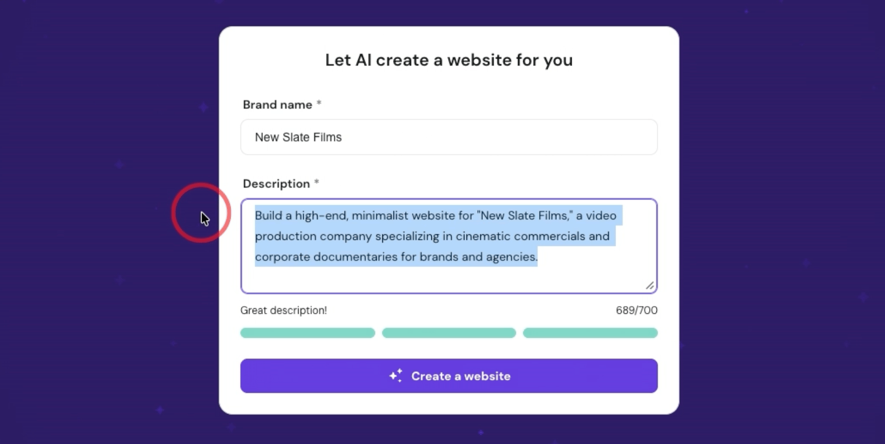 Write a short, specific site brief