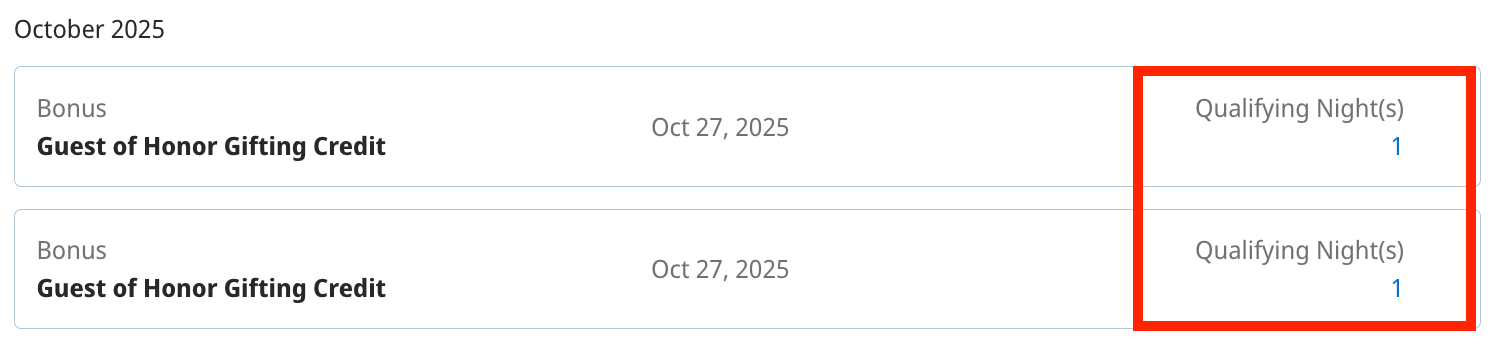 Elite night credit for GoH award