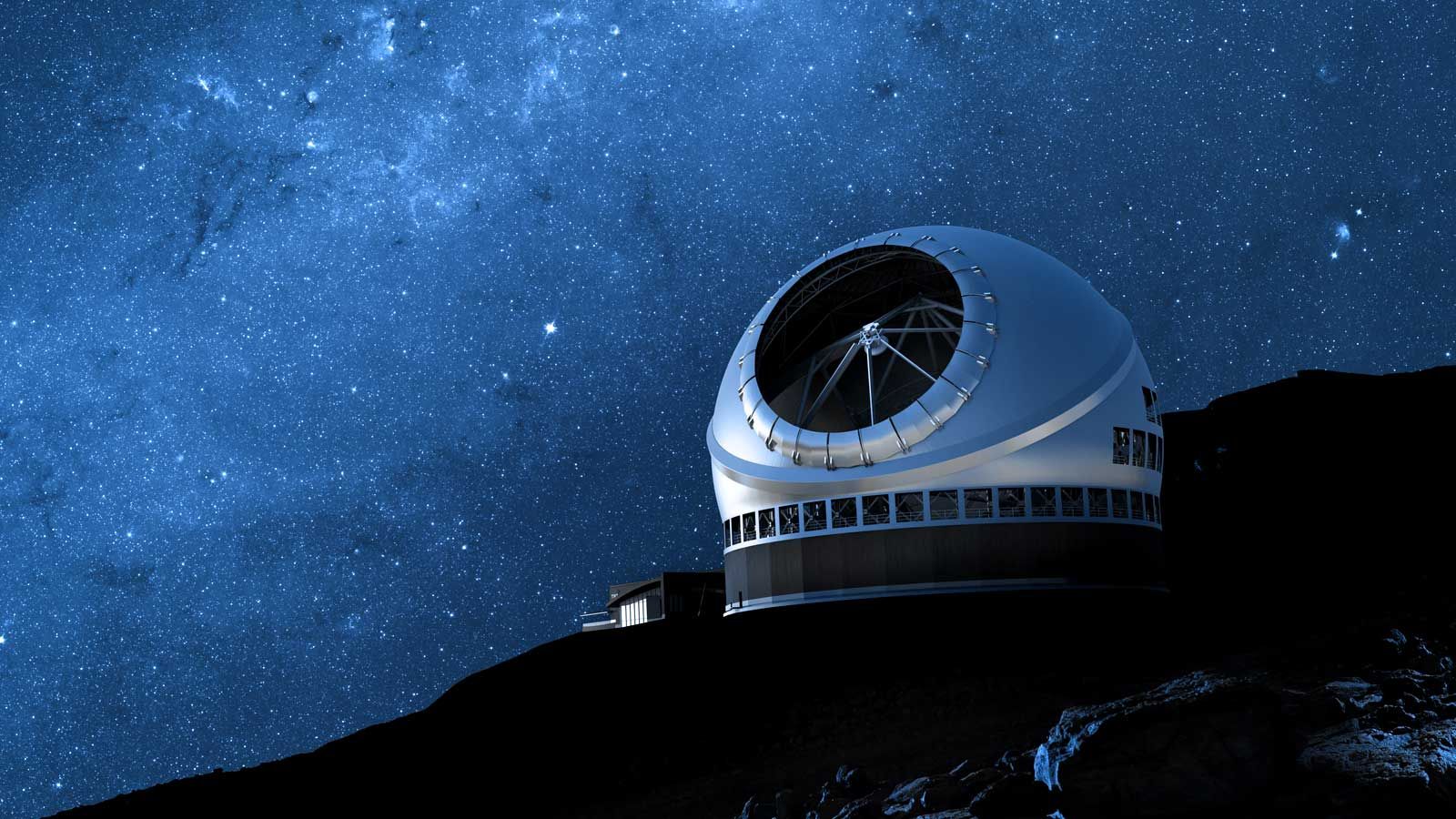 A rendering of the TMT dome at twilight. 