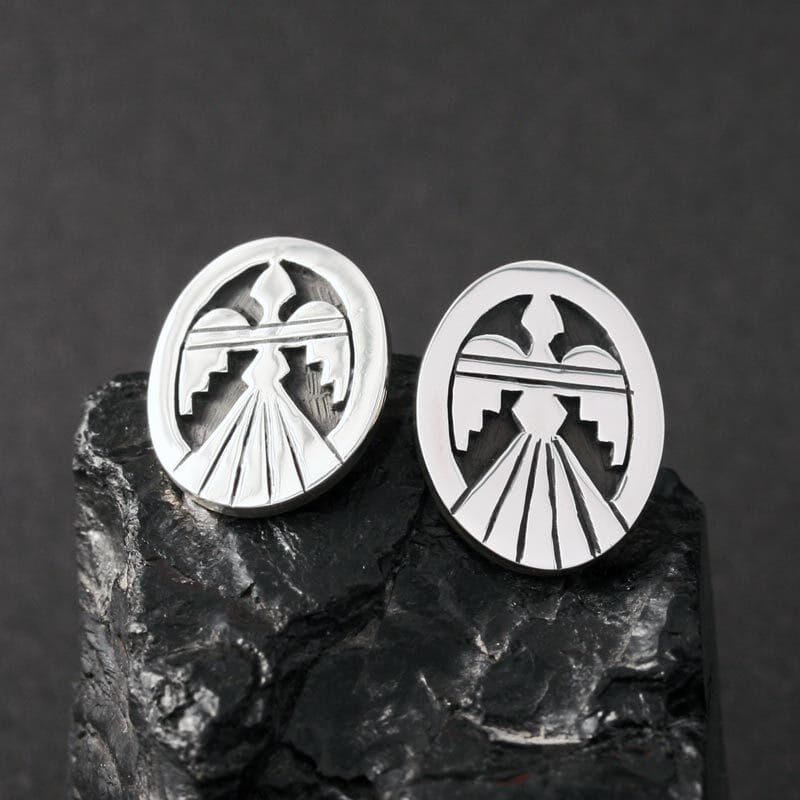 Peyote Bird stud earrings by Anthony Honahnie, Hopi