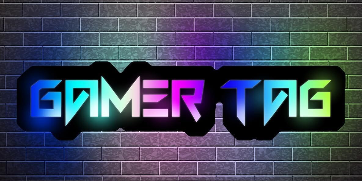 Custom Gamer Tag Neon Sign – Personalized + Playful A colorful, custom neon-style sign displaying a gamer’s tag or username, perfect for personalizing a gaming setup or stream background.
