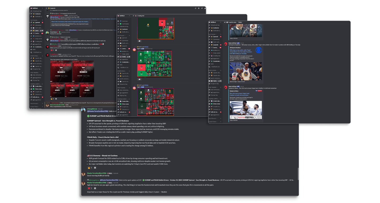BullRush Discord – real-time trading bot, market and crypto news, sports updates, and community giveaways