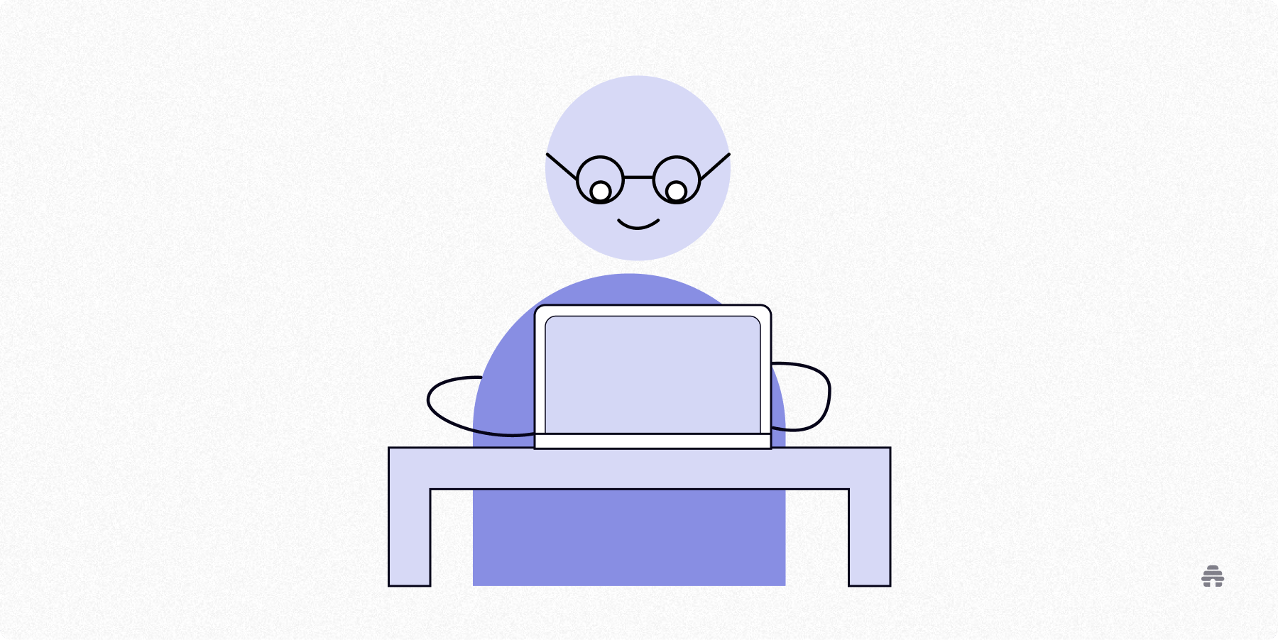 Illustration of a creator working on a laptop, representing building and managing a newsletter or content business on beehiiv to grow audience and ad revenue.