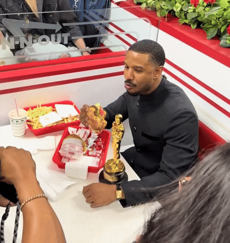 Happy Michael B Jordan Eating Burger at In-N-Out GIF