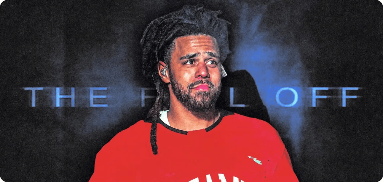 J. Cole in front of his potential album cover