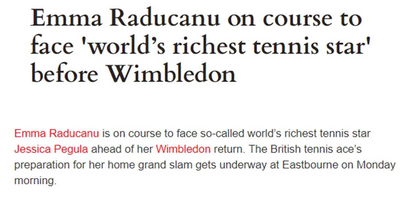 Screenshot of British news article that calls Jessica Pegula the world's richest tennis star