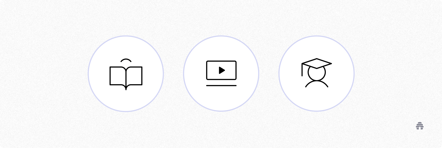 Three icons representing newsletter and creator content formats—written articles, video content, and educational courses—illustrating diversified creator offerings on platforms like beehiiv.