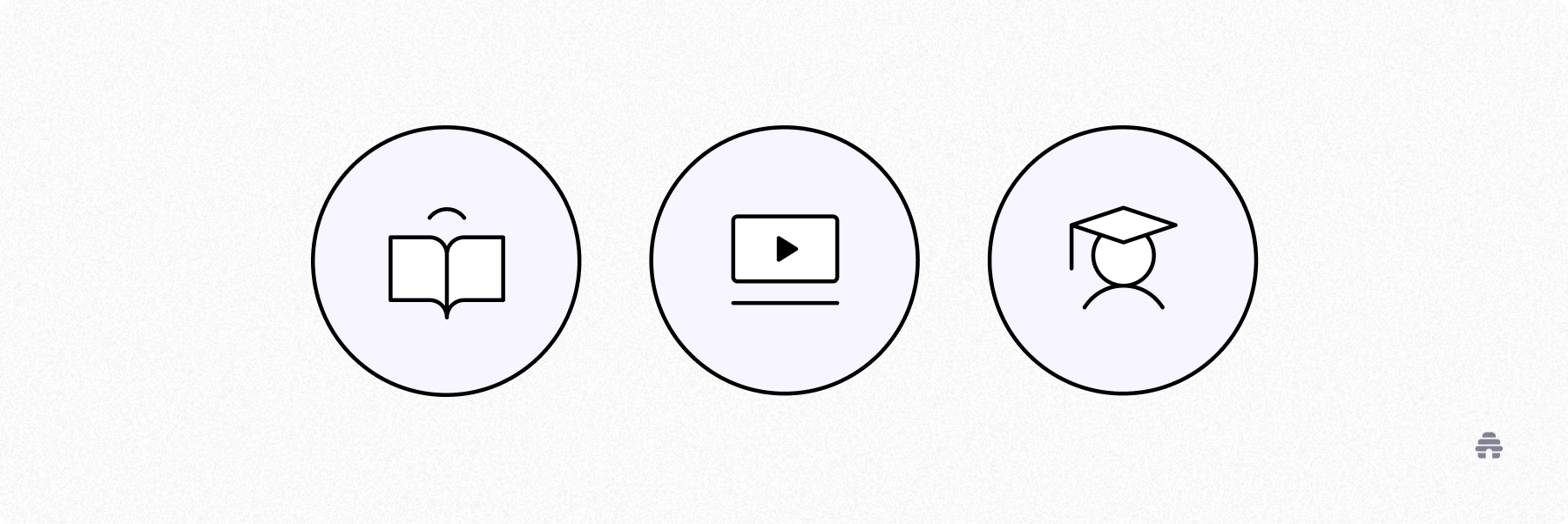 Three icons—a book, a video player, and a graduate cap—illustrating different types of content creators can monetize or share using beehiiv.