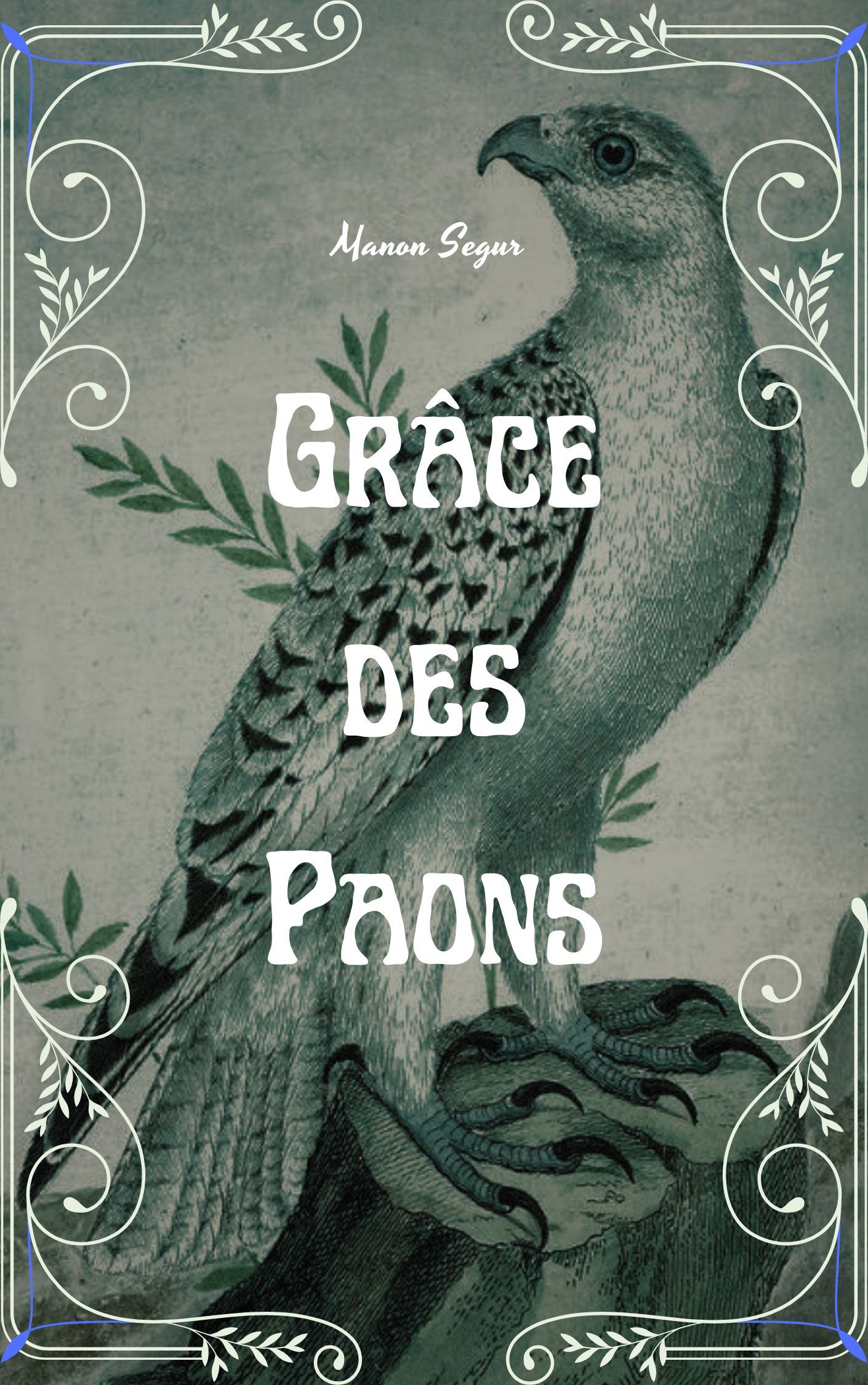 couverture de livre inspiré par l'art nouveau avec une illustration présentant un faucon gerfaut