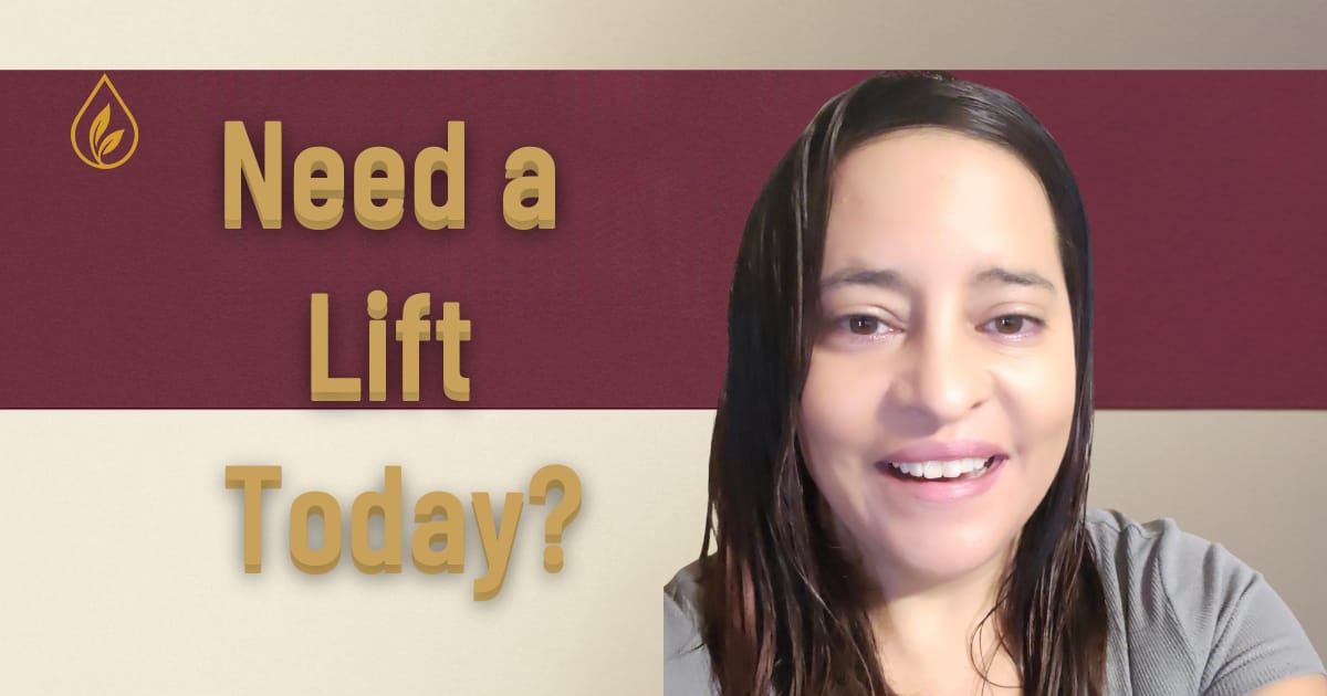 Jenice Story smiling on burgundy-and-cream background with gold AJ’s EO Infusions leaf logo and text “Need a Lift Today?” promoting a Glow-tacular 31 % Off Halloween Thank-You Sale for Glow Notes™ subscribers.