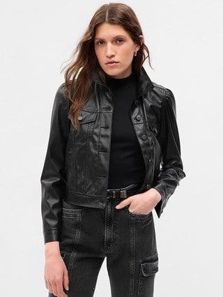 Click for more info about Faux-Leather Puff Sleeve Jacket