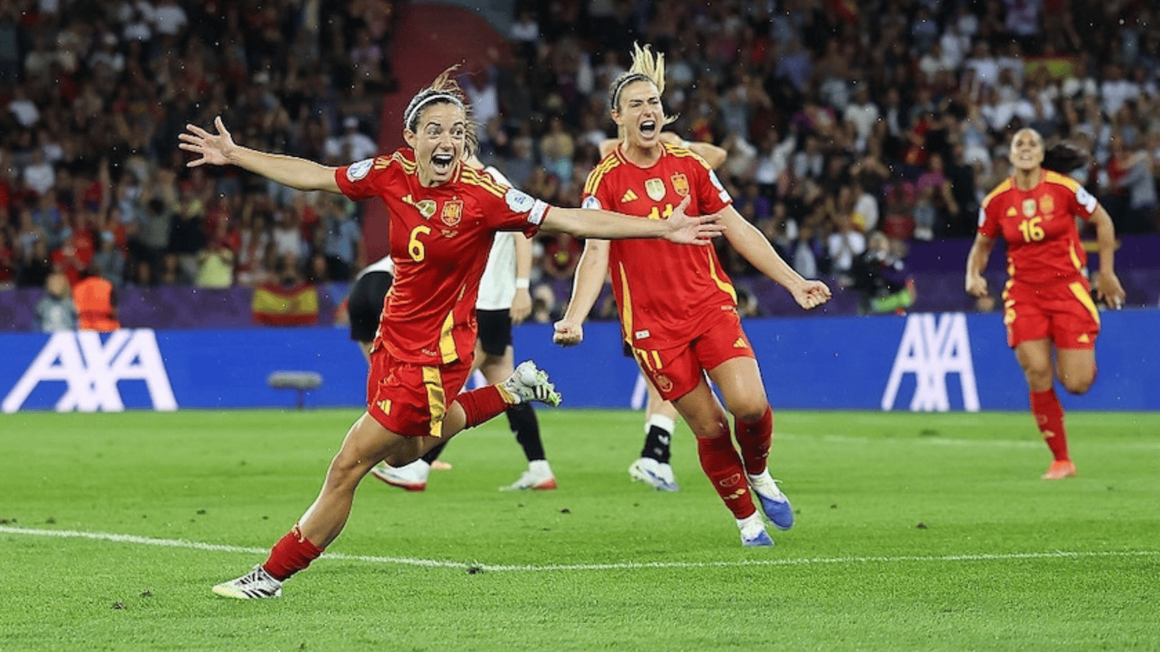 Aitana Bonmati of Spain celebrates scoring her team's first goal during the UEFA Women's EURO 2025 Semi-Final match 