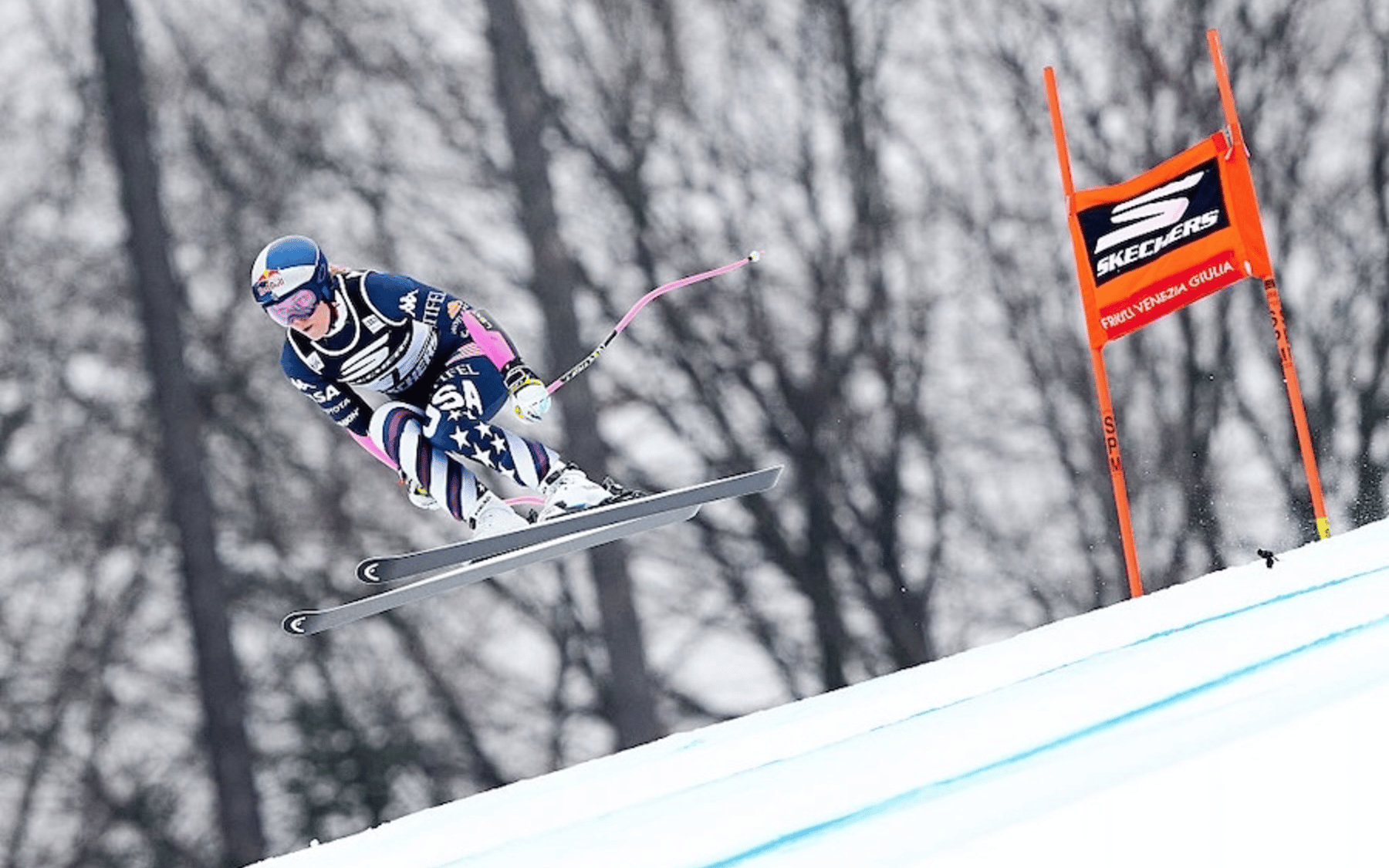  Lindsey Vonn of United States in action during Audi FIS Alpine Ski World Cup Women's Super G at Prampero Slope Monte Lussari