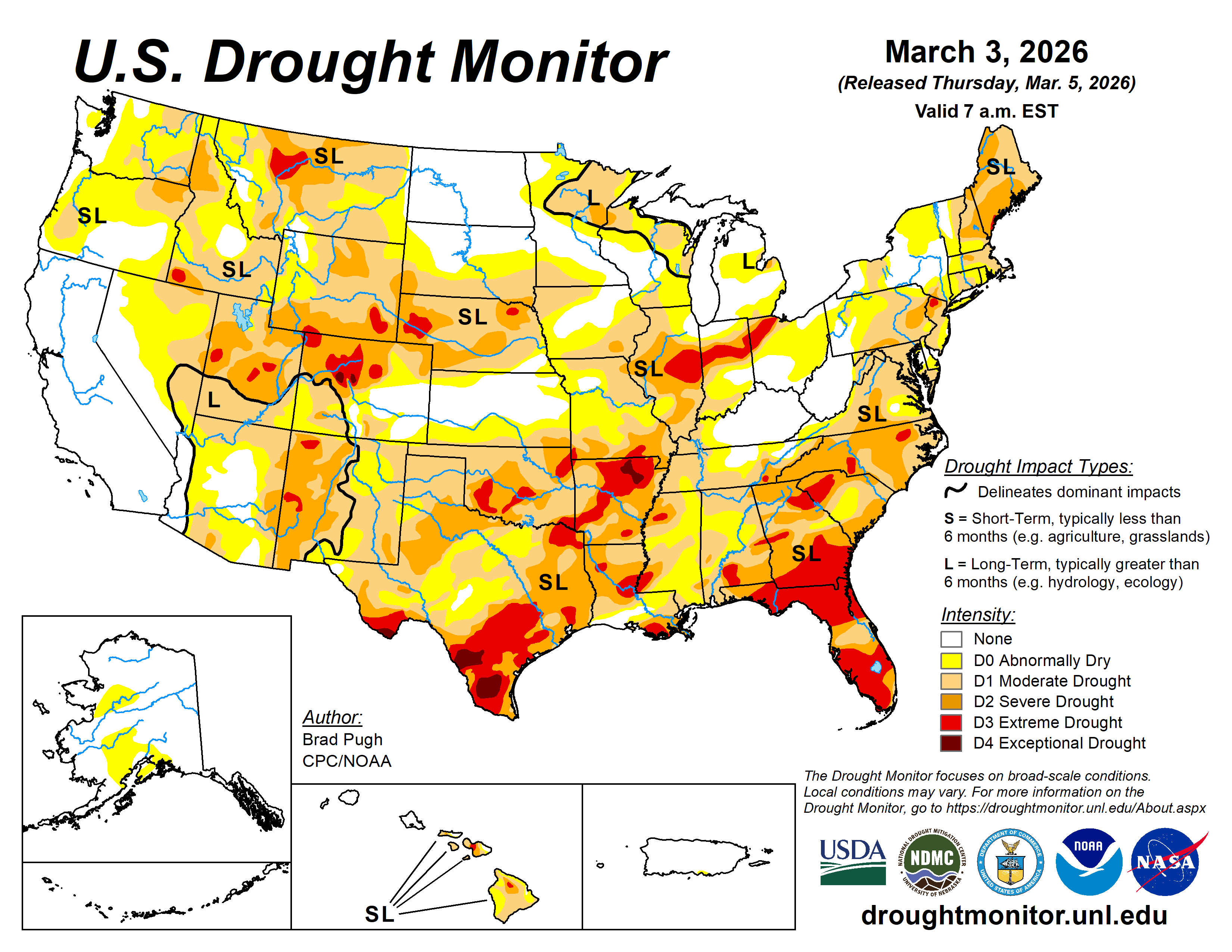 U.S. Drought Monitor, March 3, 2026