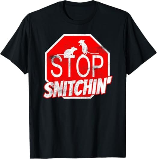 Streetwear-Inspired “No Snitching” Tee Alt Text: Graphic streetwear t-shirt with “No Snitching” text and bold design, inspired by GTA’s gritty crew loyalty themes.