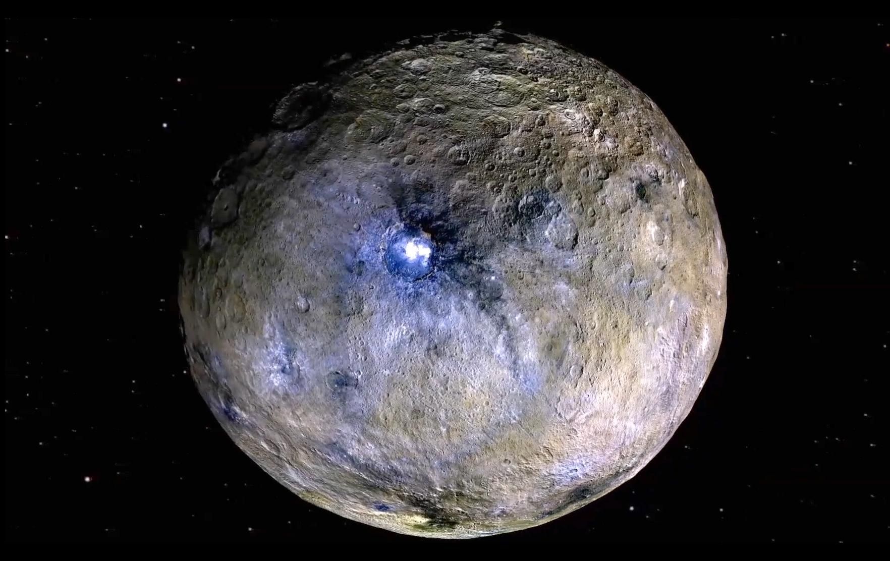 Enhanced-color renderings of dwarf planet Ceres, based on imagery from NASA’s Dawn mission, reveal surface details used in new thermal and chemical models. These models suggest that billions of years ago, Ceres may have hosted conditions capable of supporting microbial life. (Credit: NASA/JPL-Caltech/UCLA/MPS/DLR/IDA)