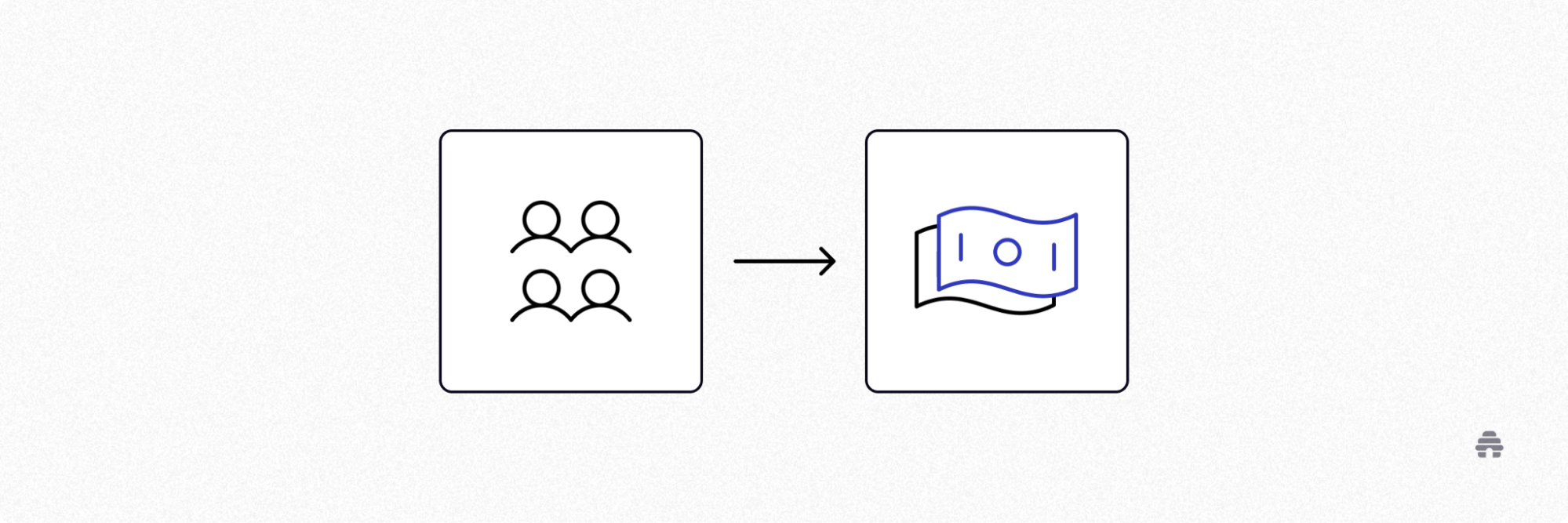 Illustration of a group of subscribers with an arrow pointing to money, representing newsletter audience monetization. The graphic highlights how beehiiv helps creators turn subscribers into revenue