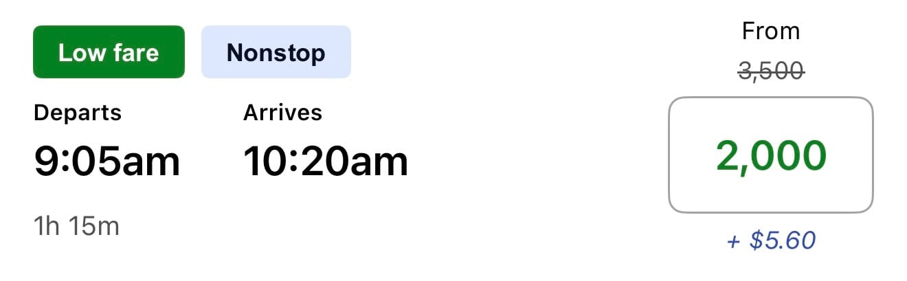 Little Rock to Dallas for 2k points