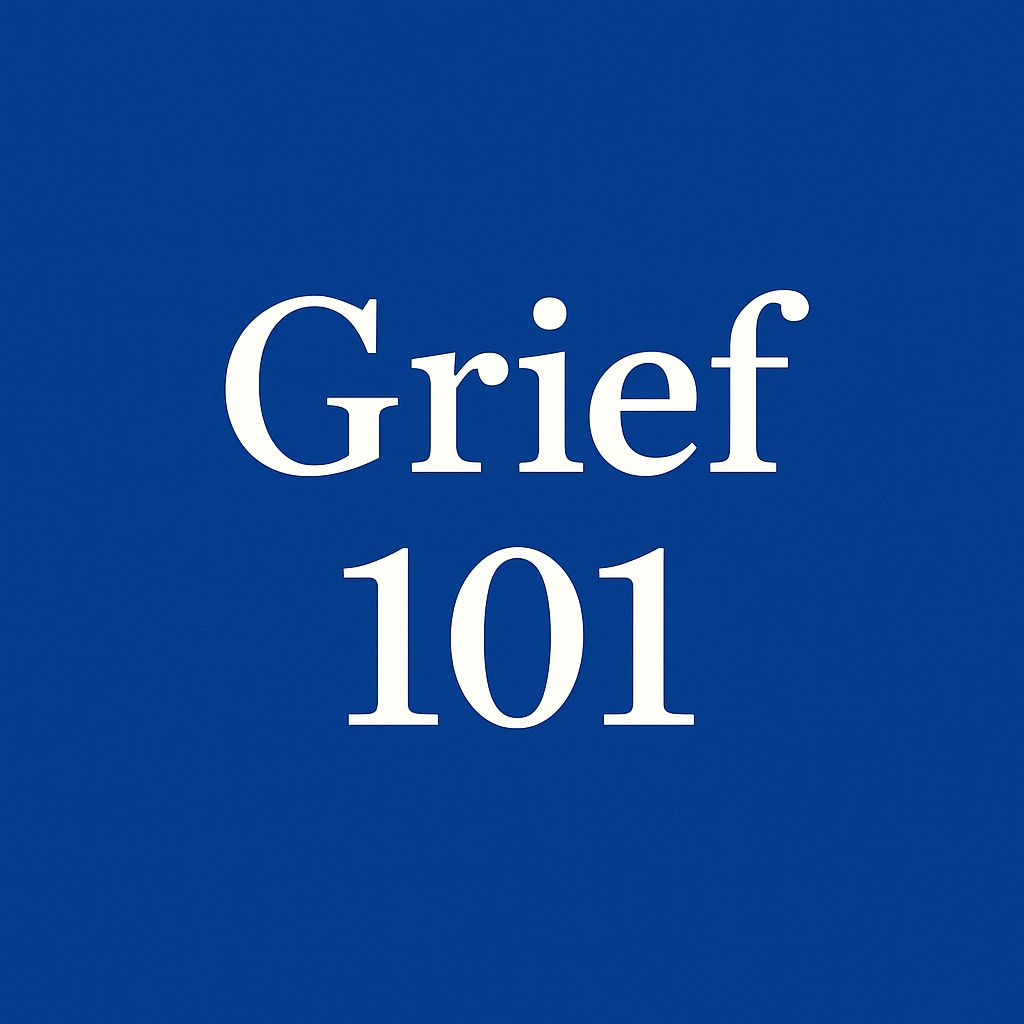 Royal blue background with the centered white text "Grief 101" in Georgia serif font, with both words placed side by side on a single line.