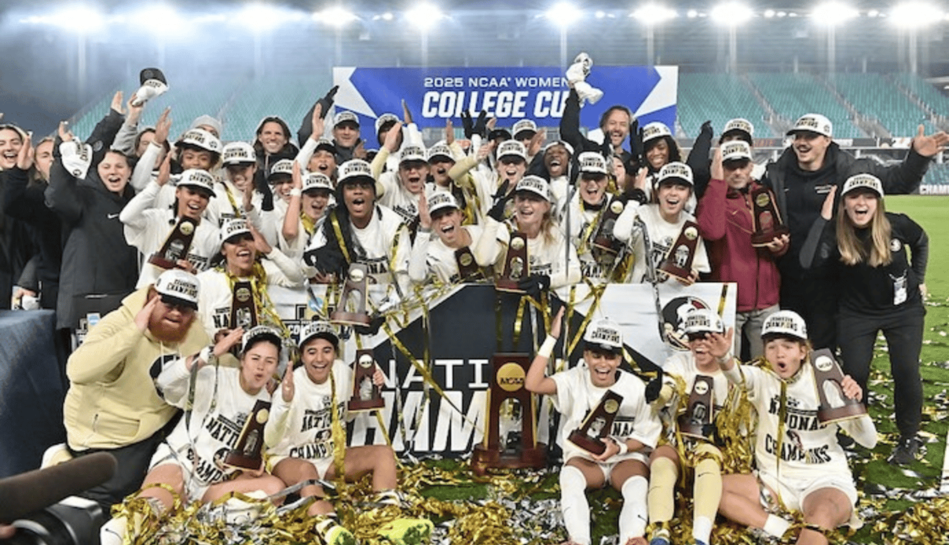 Florida State University celebrate winning the Division 1 College Cup after the NCAA Division 1 Women's Soccer Championship between Stanford and Florida State University