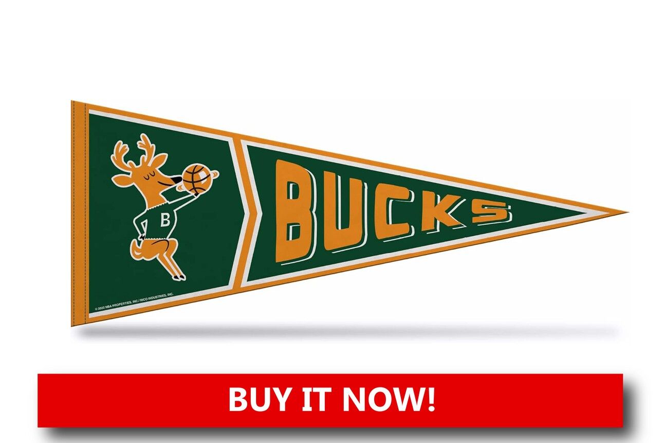Milwaukee Bucks Flag A rectangular flag with the Bucks logo and classic green-and-cream tones, hung on a wall or flown outdoors to emphasize its lightweight material and bold visual impact.