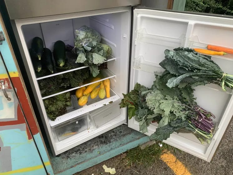 A fridge is open and full of fresh produce.