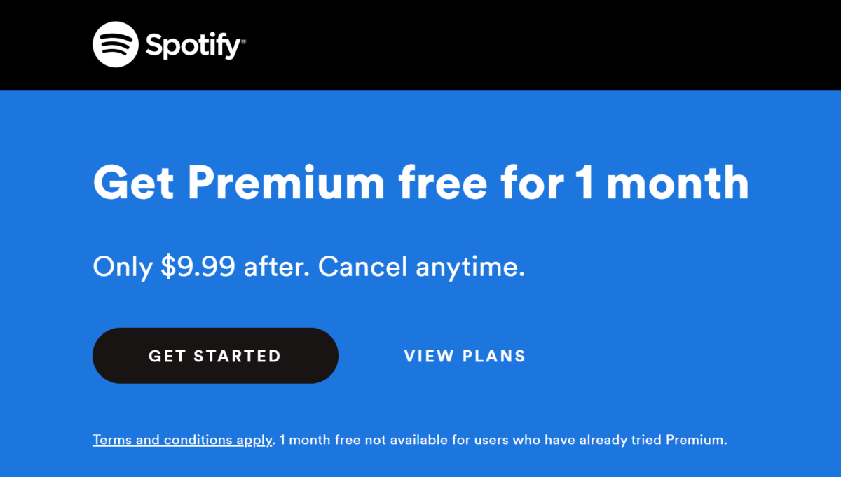 spotify premium free 1 month trial