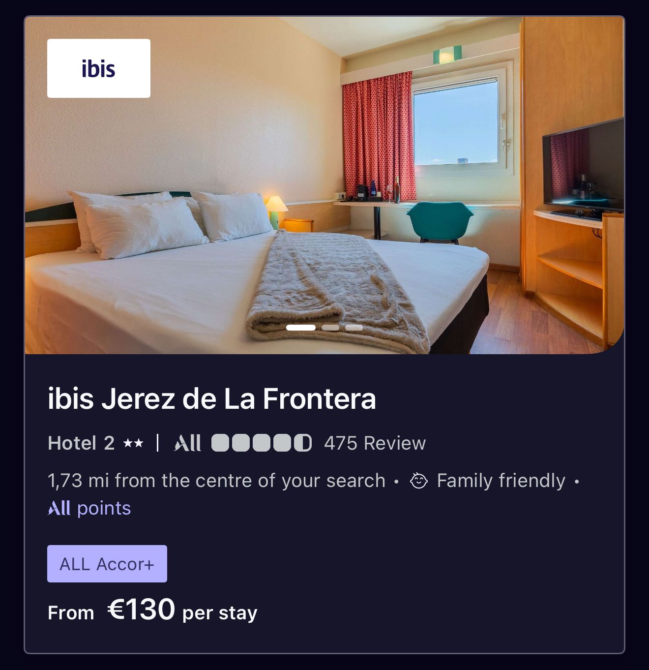 Ibis Jerez for $130 per night during the festival dates