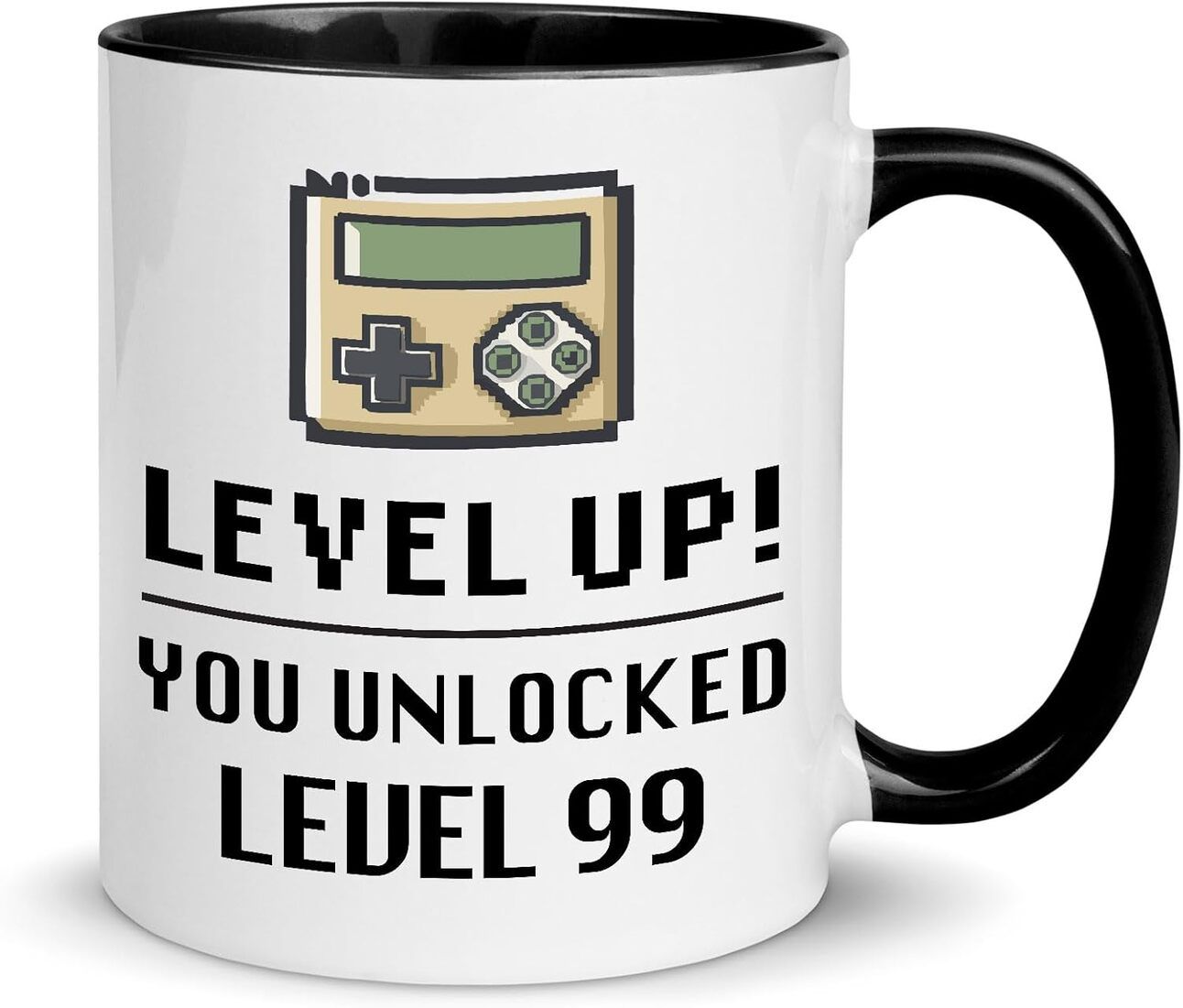 Level 99 Mug – For the Gamer Who’s Seen It All Alt text: Gamer mug printed with “Level 99 Human” or “XP Maxed Out” text, ideal for veteran players, RPG fans, or milestone birthday gifts.