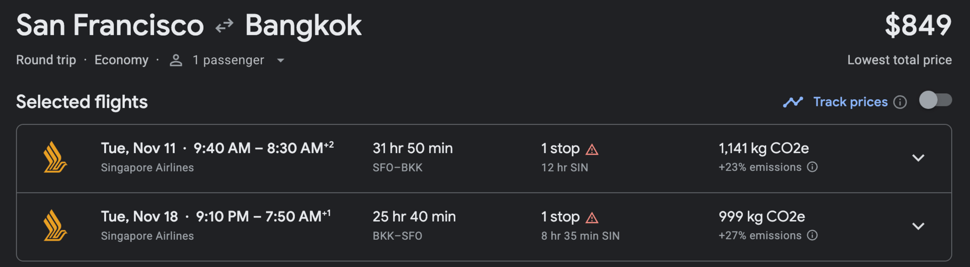 San Francisco to Bangkok for $849 round trip