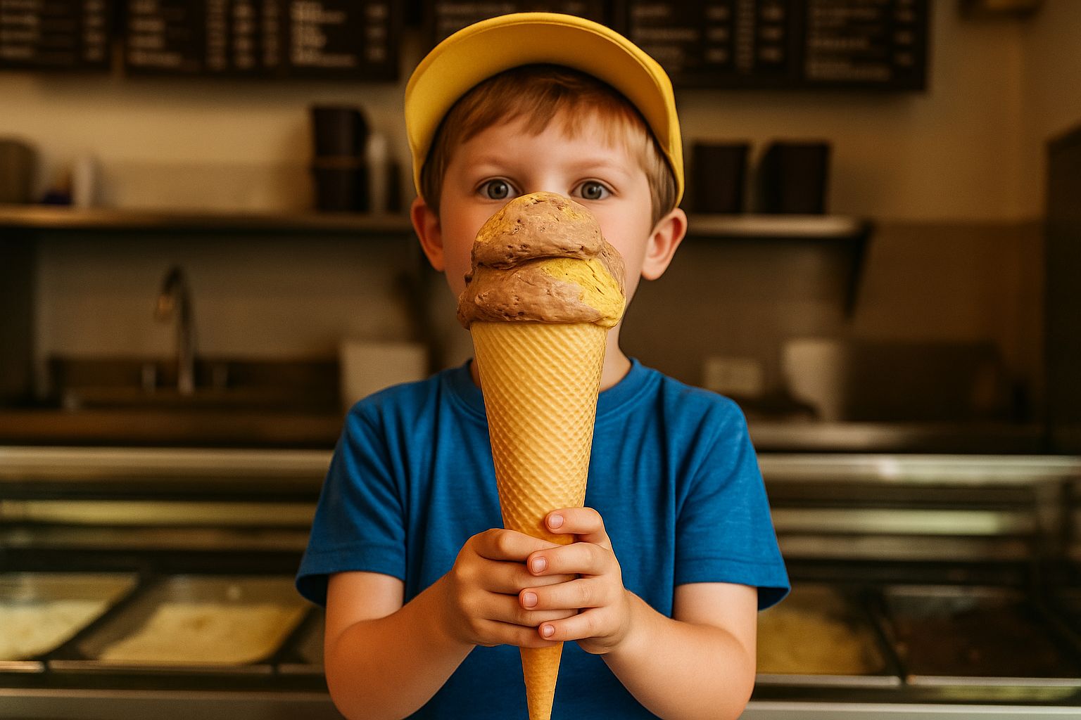 Niño con el helado más grande de Madrid
