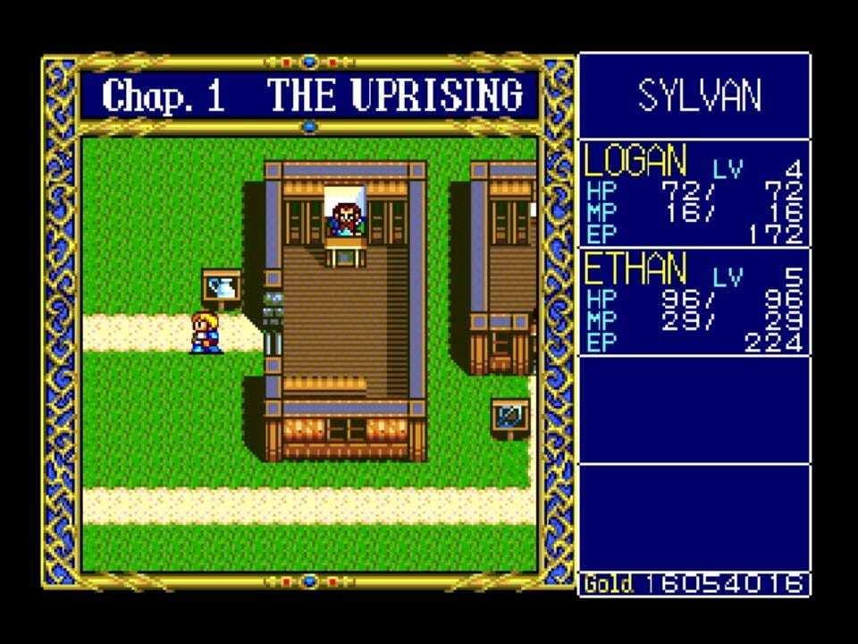 A screenshot of Logan walking around town in a very early part of the game, despite a very obviously hacked gold total in the bottom right corner.