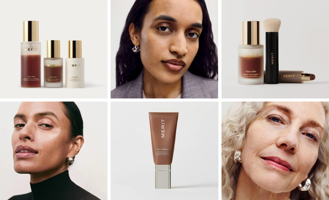 MERIT products and models in a collage.