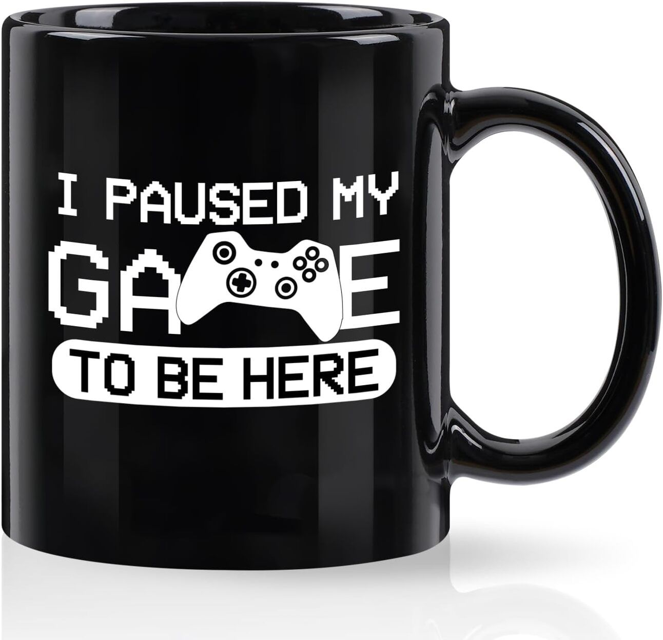“I Paused My Game to Be Here” Mug – Classic Attitude Alt text: White coffee mug featuring bold "I Paused My Game to Be Here" text with a controller graphic, perfect for gamers during work calls or casual use.